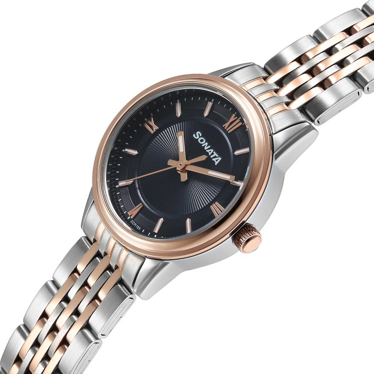 Sonata Blue Dial Two Toned Stainless Steel Strap Analog Watch for Women
