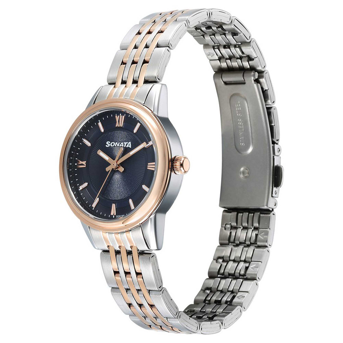 Sonata Blue Dial Two Toned Stainless Steel Strap Analog Watch for Women