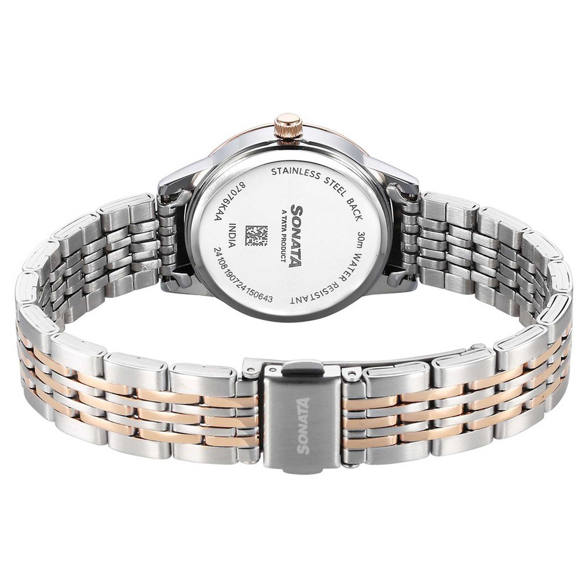 Sonata Blue Dial Two Toned Stainless Steel Strap Analog Watch for Women