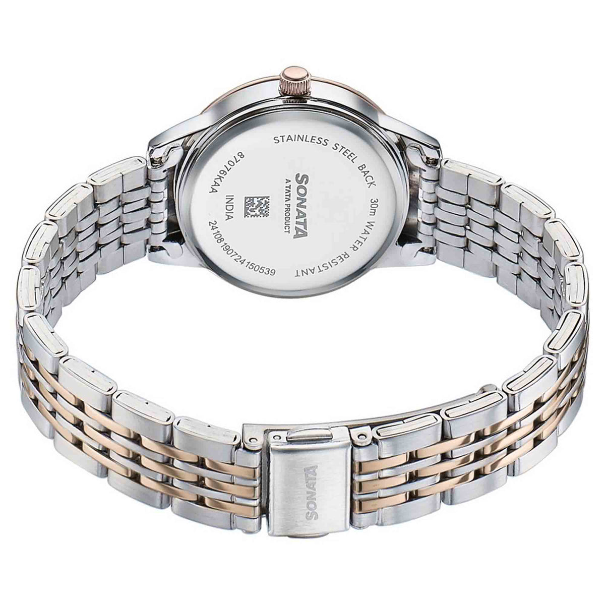 Sonata Black Dial Two Toned Stainless Steel Strap Analog Watch for Women