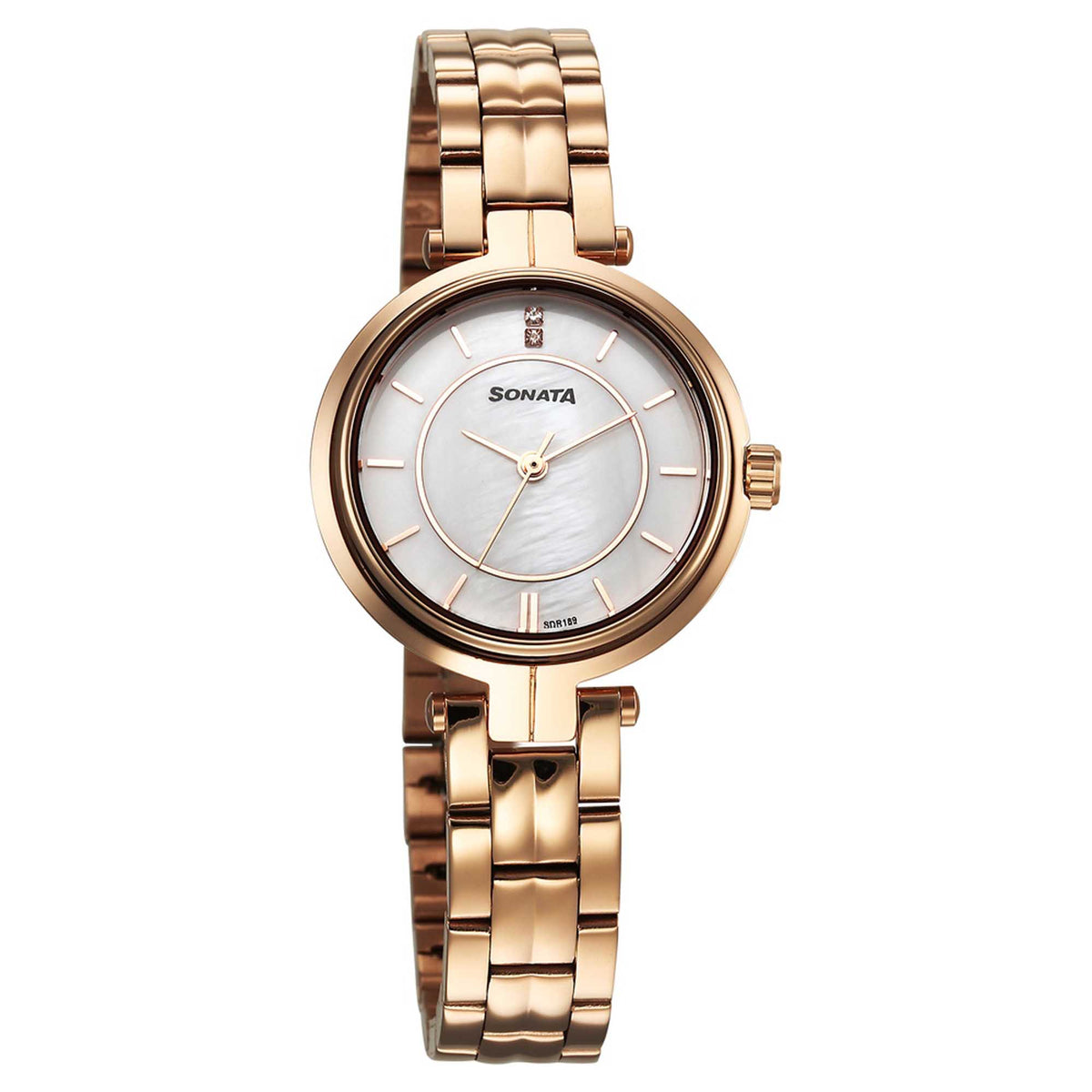 Sonata Off White Dial Rose Gold Stainless Steel Strap Analog Watch for Women