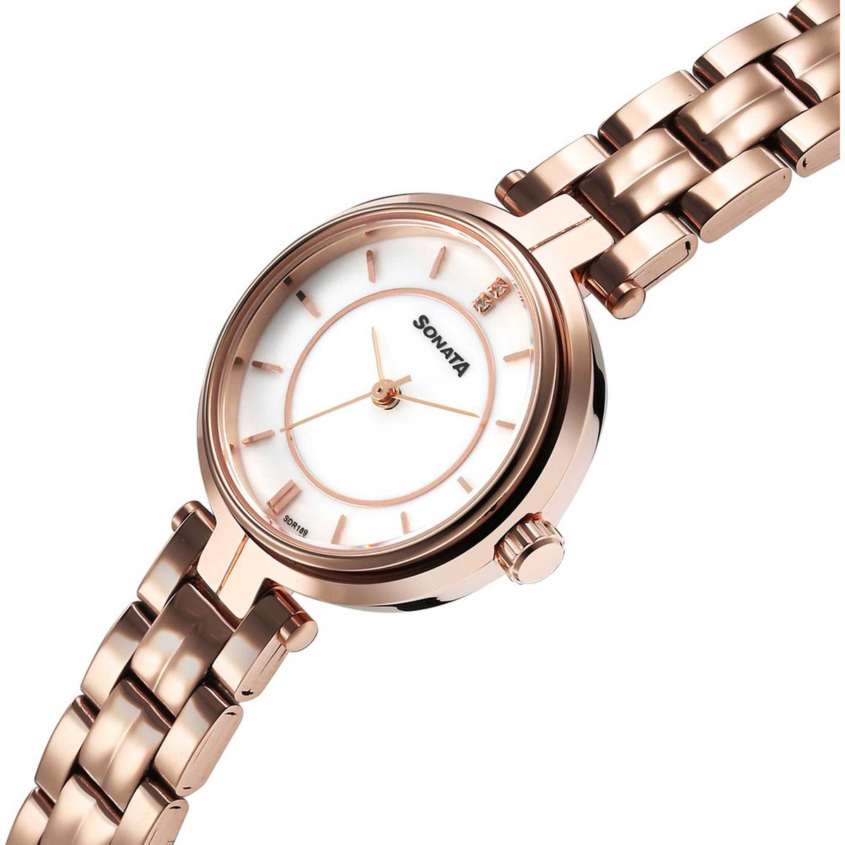 Sonata Off White Dial Rose Gold Stainless Steel Strap Analog Watch for Women