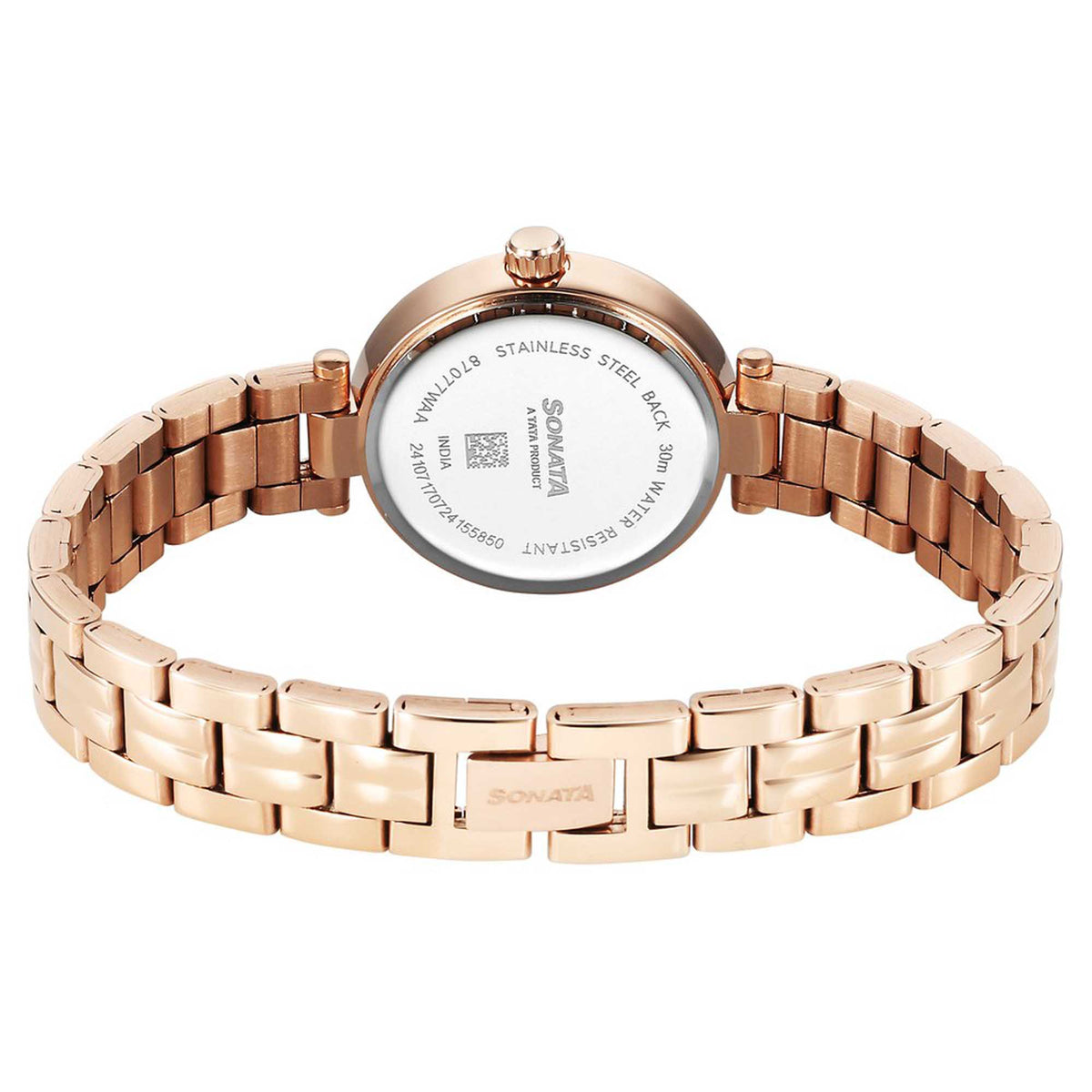 Sonata Off White Dial Rose Gold Stainless Steel Strap Analog Watch for Women
