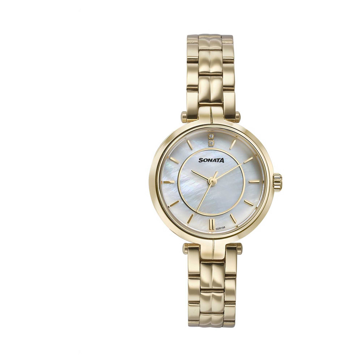 Sonata Off White Dial Gold Stainless Steel Strap Analog Watch for Women