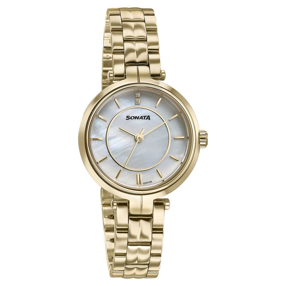 Sonata Off White Dial Gold Stainless Steel Strap Analog Watch for Women