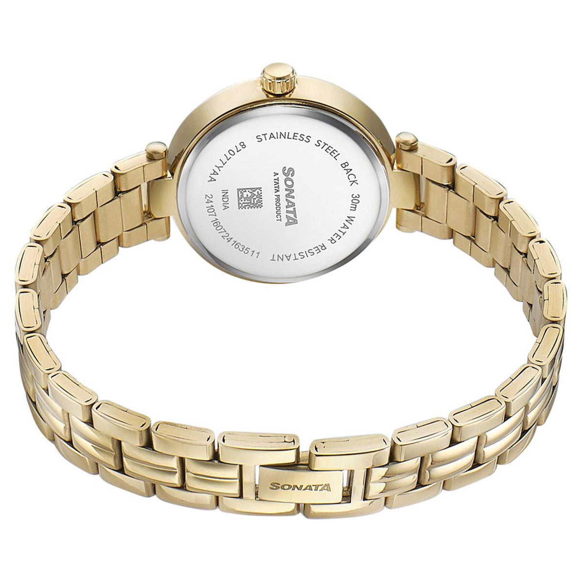Sonata Off White Dial Gold Stainless Steel Strap Analog Watch for Women