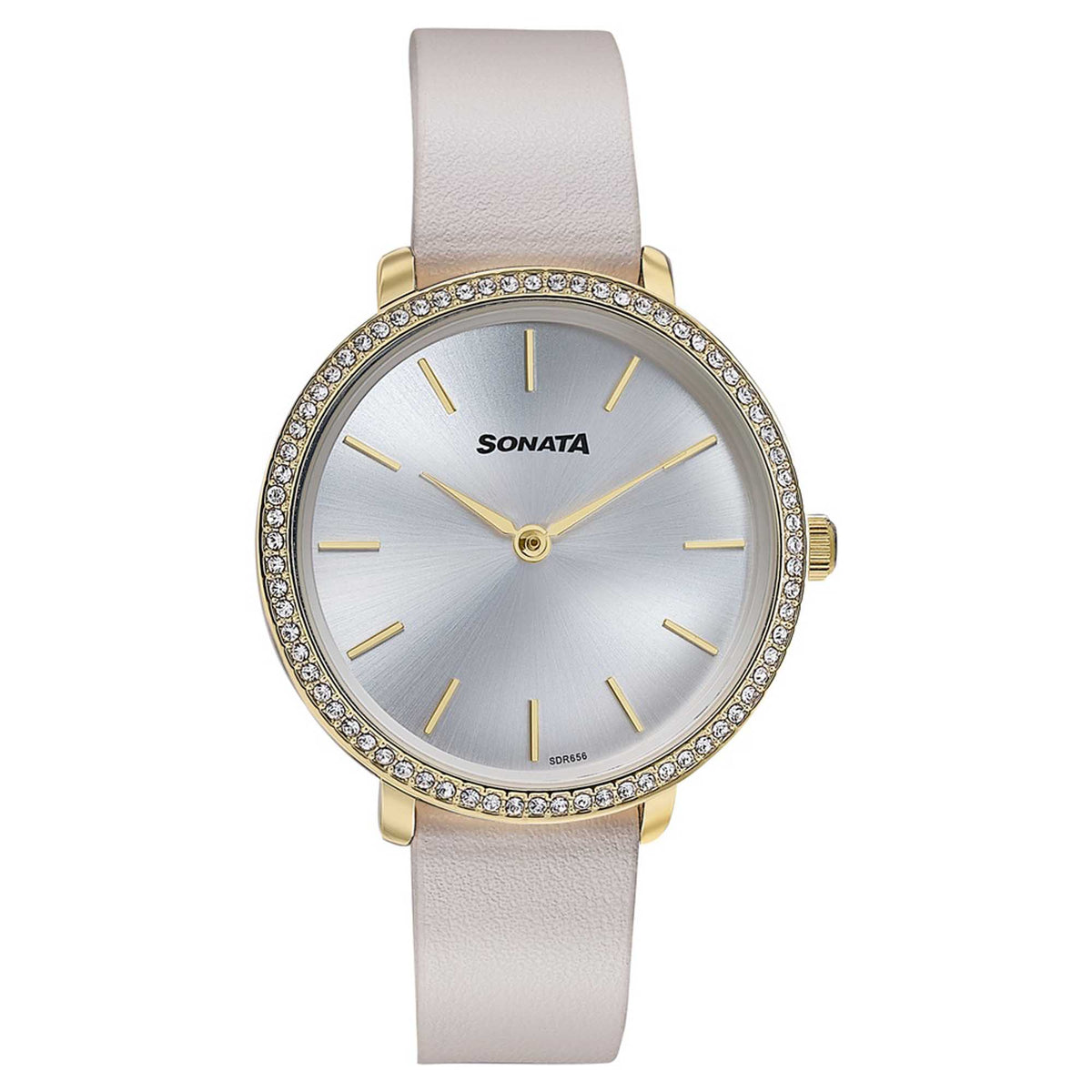 Sonata Silver Dial White Leather Strap Analog Watch for Women