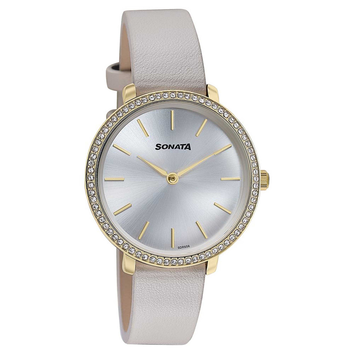 Sonata Silver Dial White Leather Strap Analog Watch for Women