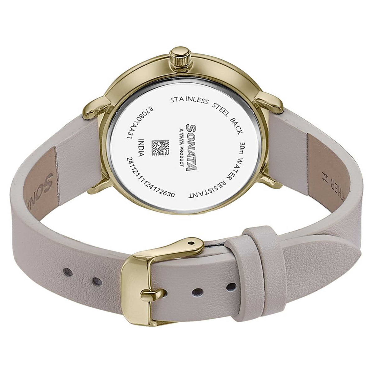 Sonata Silver Dial White Leather Strap Analog Watch for Women