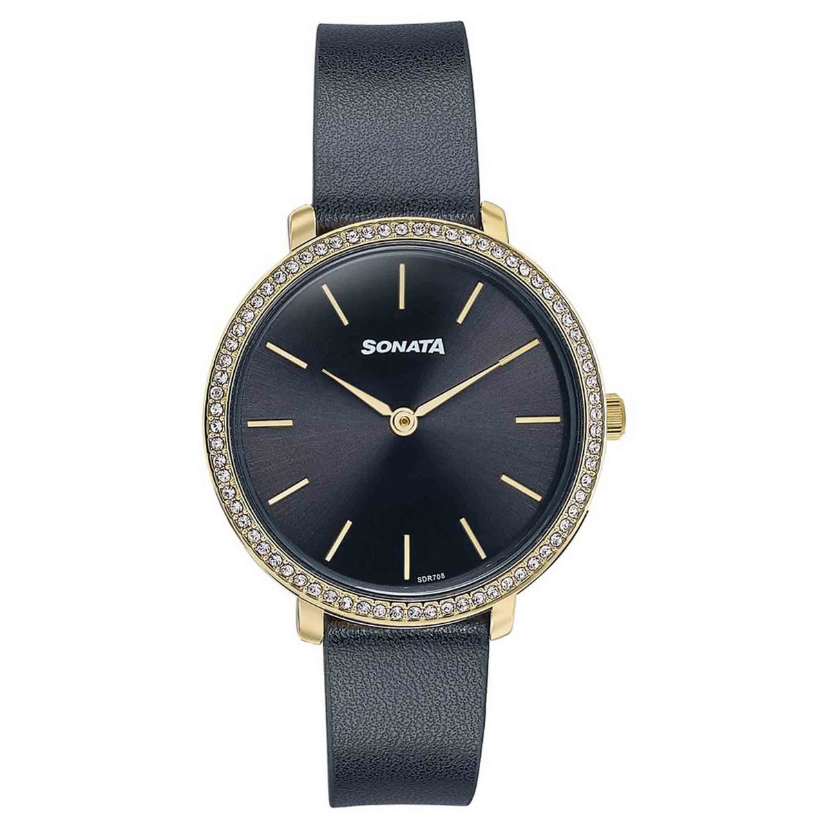 Sonata Black Dial Leather Strap Analog Watch for Women