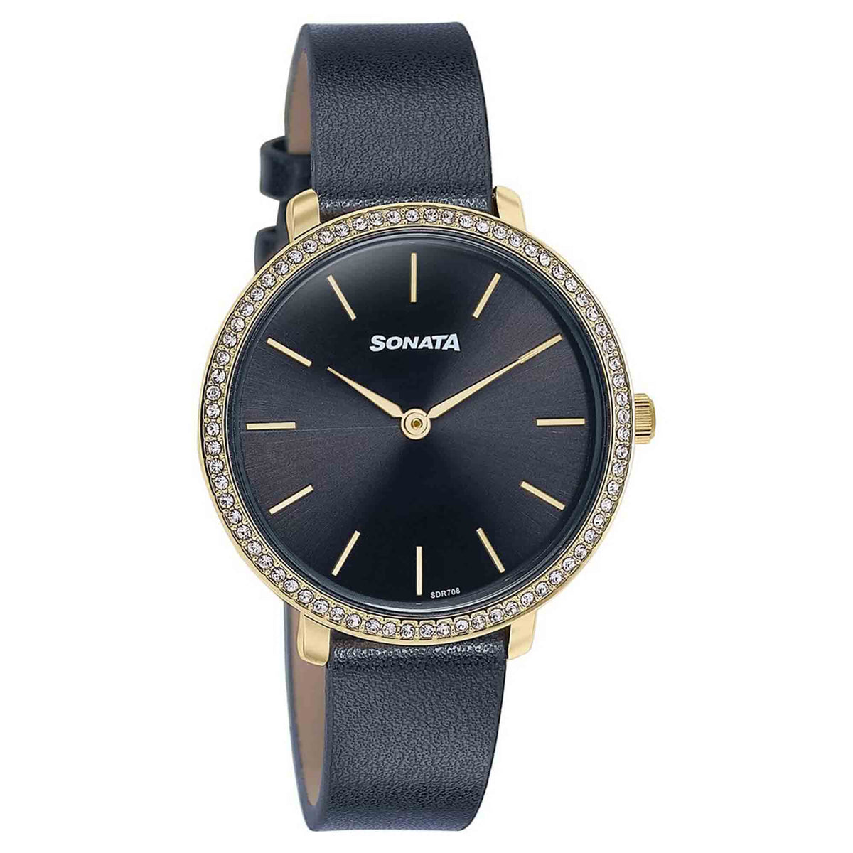 Sonata Black Dial Leather Strap Analog Watch for Women
