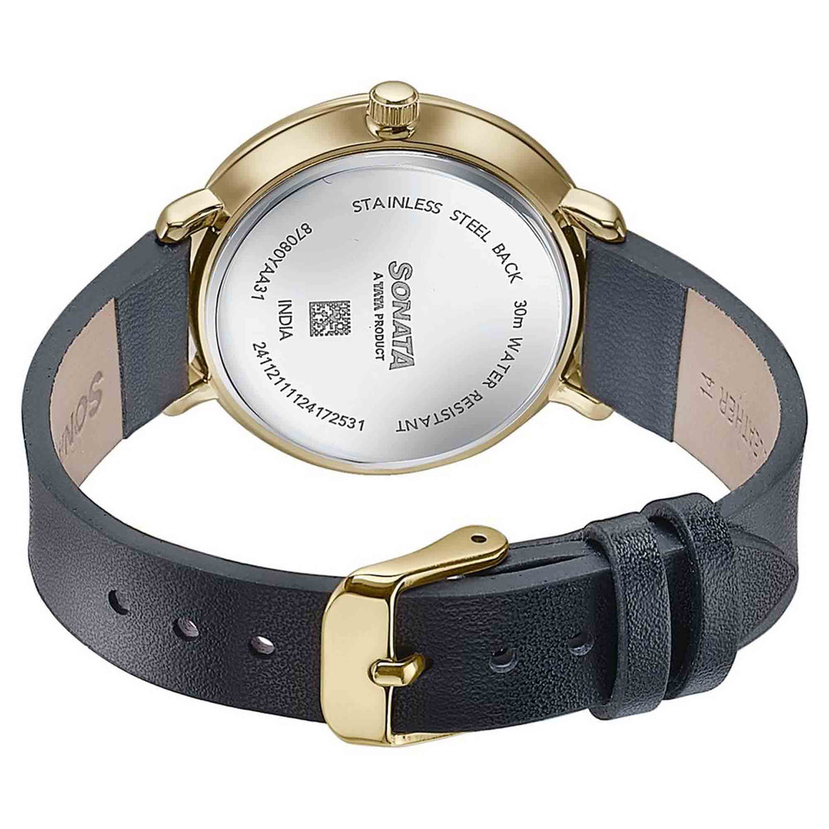 Sonata Black Dial Leather Strap Analog Watch for Women
