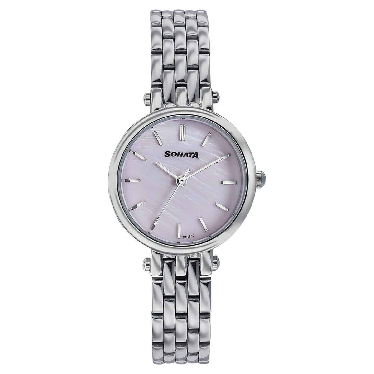 Sonata Pink Dial Silver Stainless Steel Strap Analog Watch for Women