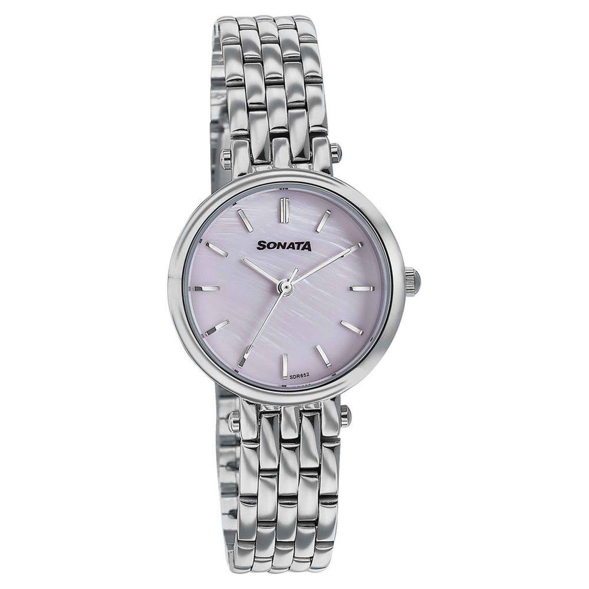 Sonata Pink Dial Silver Stainless Steel Strap Analog Watch for Women