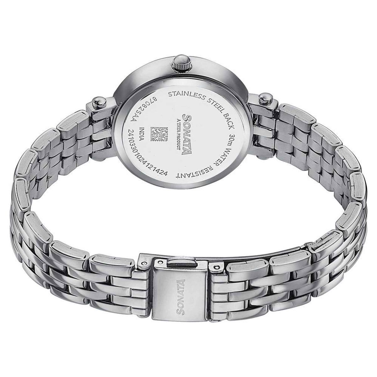 Sonata Pink Dial Silver Stainless Steel Strap Analog Watch for Women