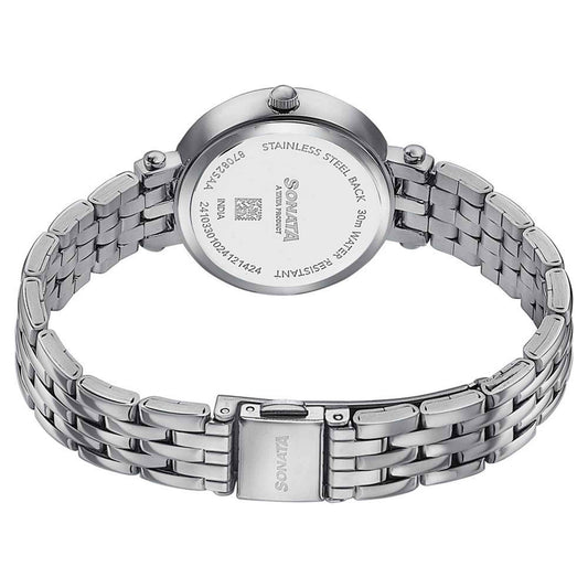 Sonata Pink Dial Silver Stainless Steel Strap Analog Watch for Women