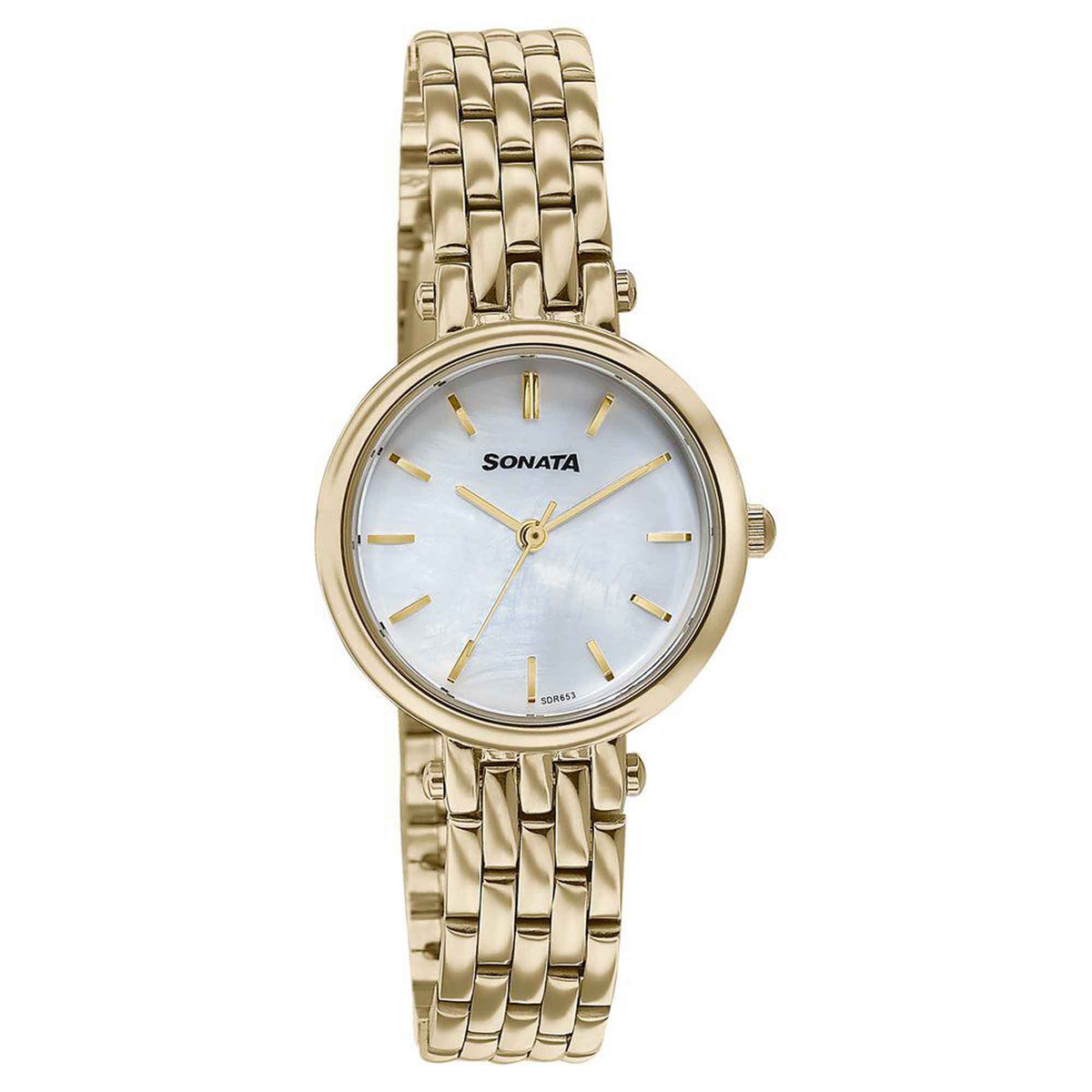 Sonata Off White Dial Gold Stainless Steel Strap Analog Watch for Women