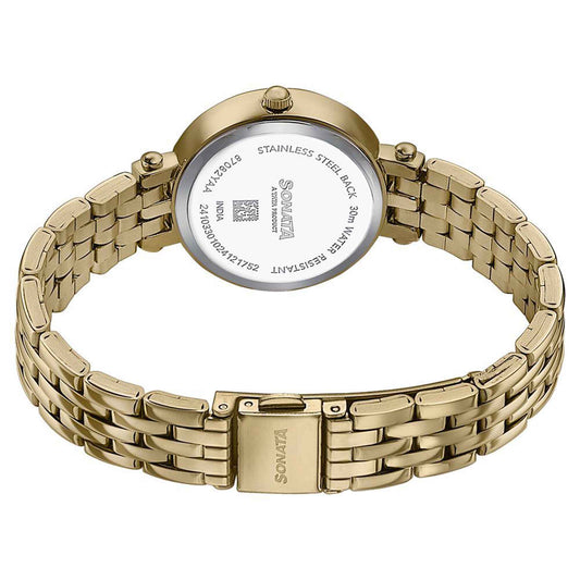Sonata Off White Dial Gold Stainless Steel Strap Analog Watch for Women