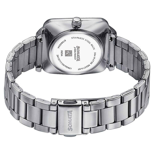 Sonata Blue Rectangular Dial Silver Stainless Steel Strap Analog Watch for Women