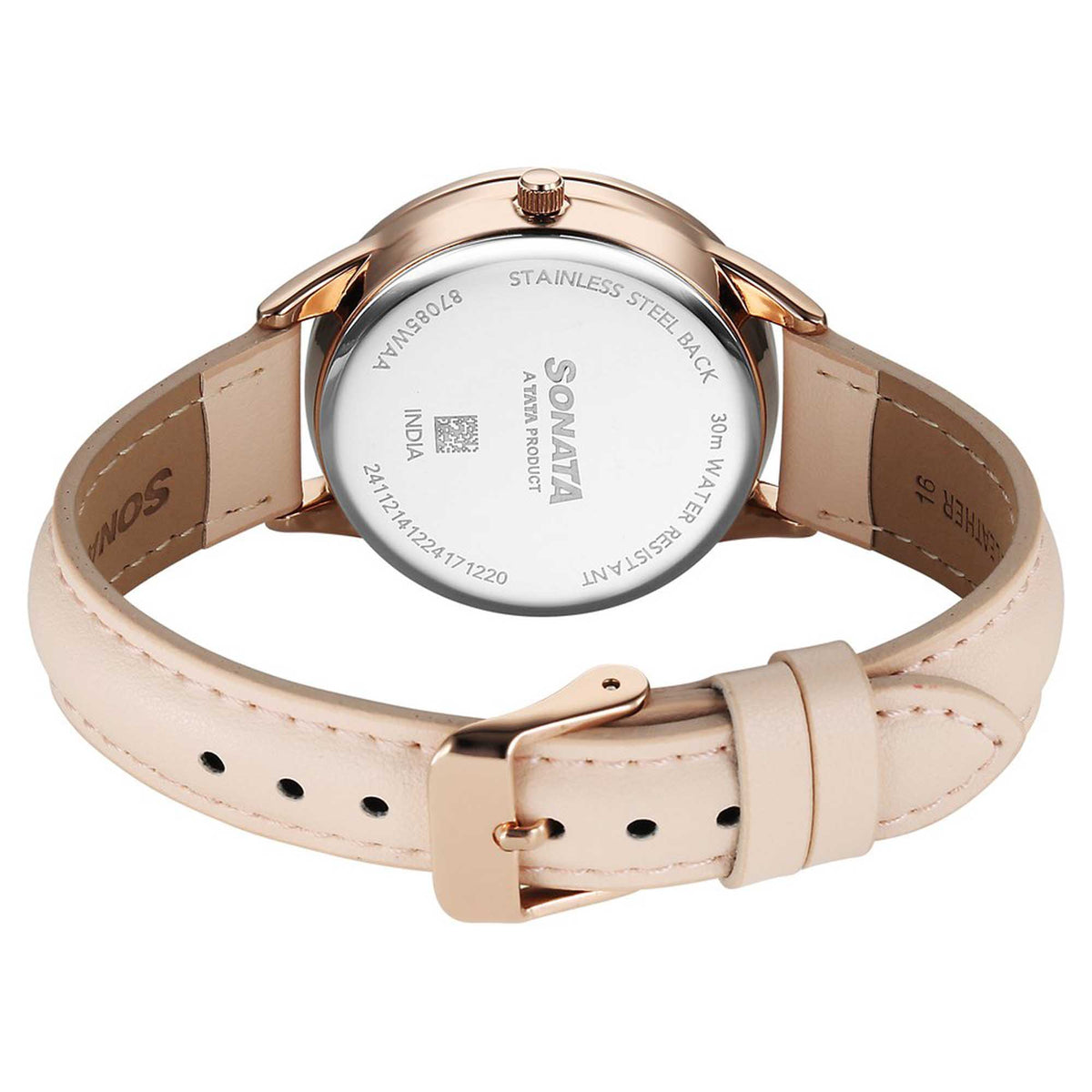 Sonata Silver Dial Pink Leather Strap Multifunction Watch for Women