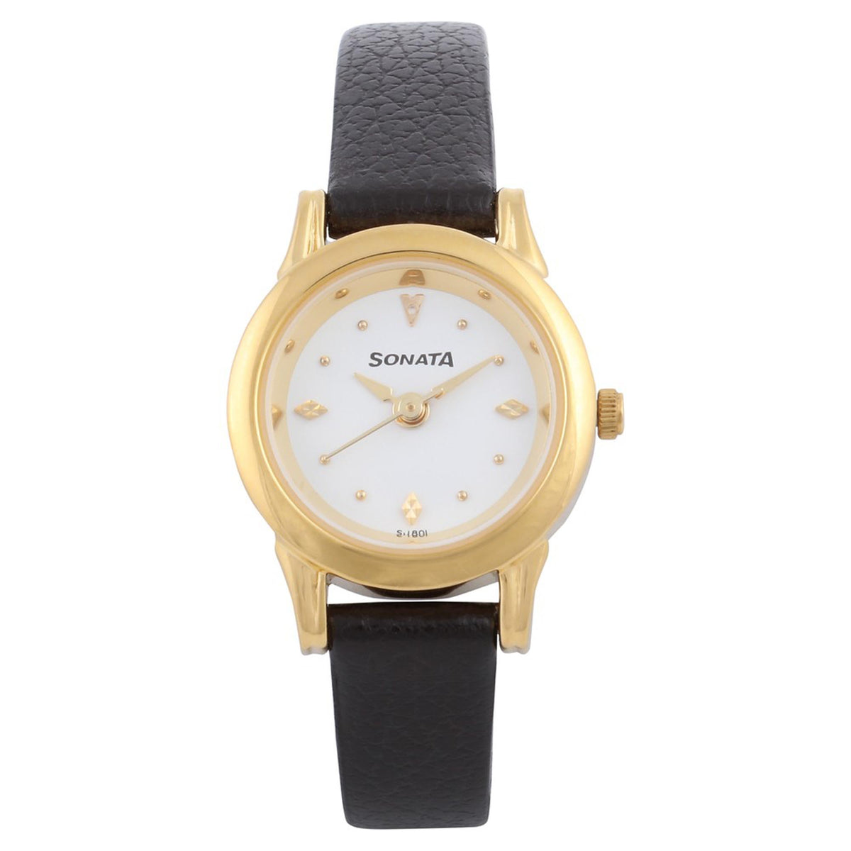 Sonata White Dial Black Leather Strap Analog Watch for Women