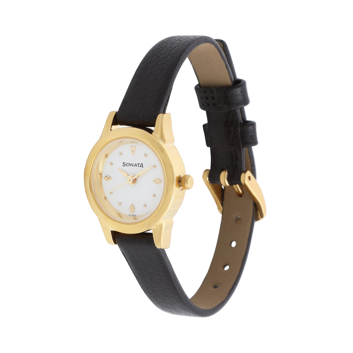 Sonata White Dial Black Leather Strap Analog Watch for Women