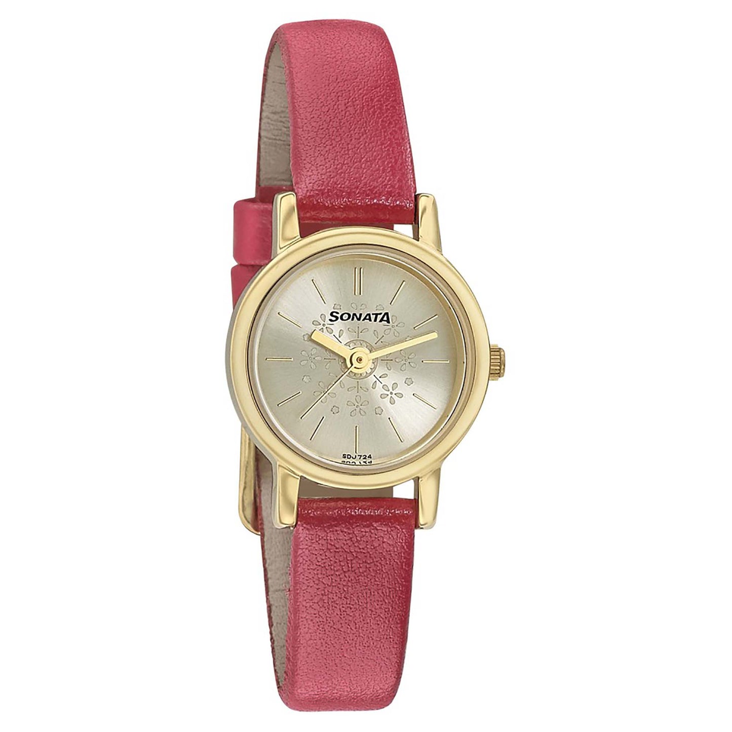 Sonata Fashion Champagne Dial Pink Leather Strap Analog Watch for Women