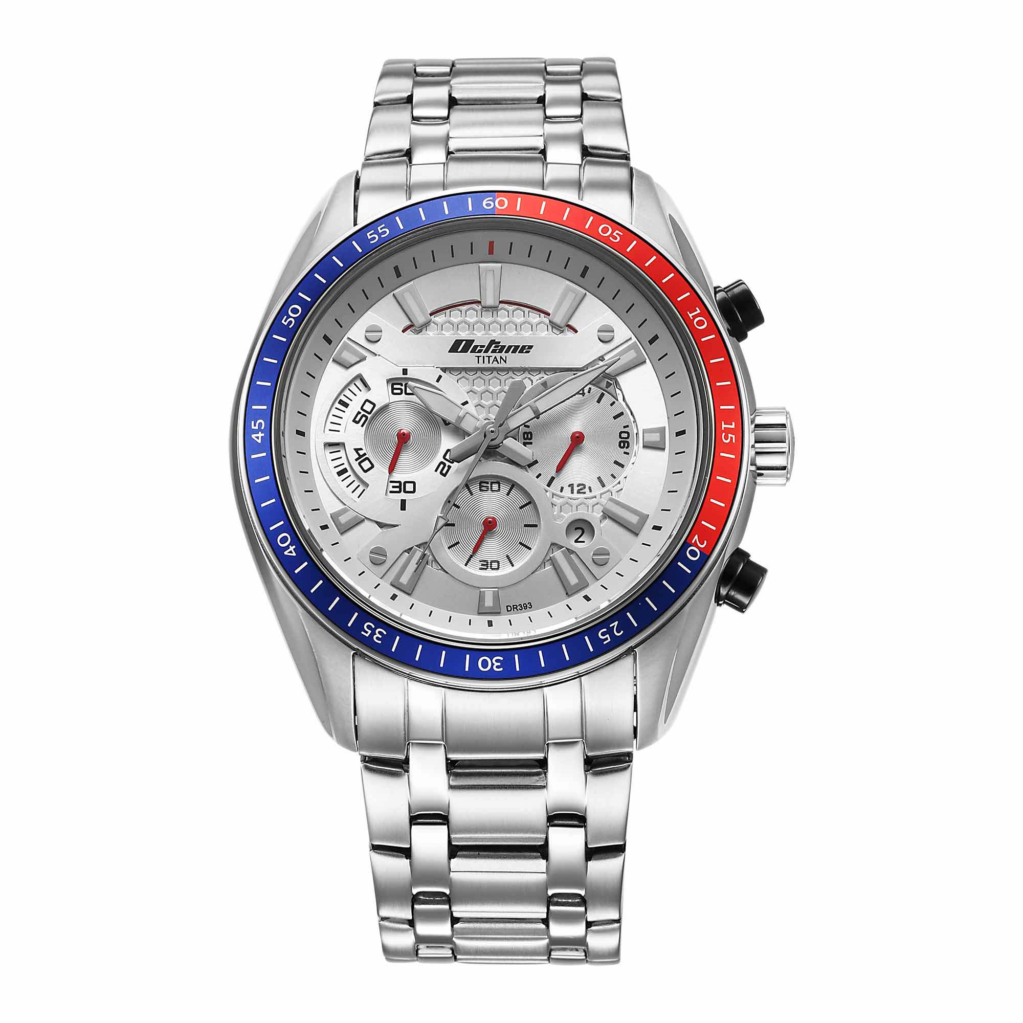 Titan Octane Silver Dial Stainless Steel Strap Chronograph Watch for Men