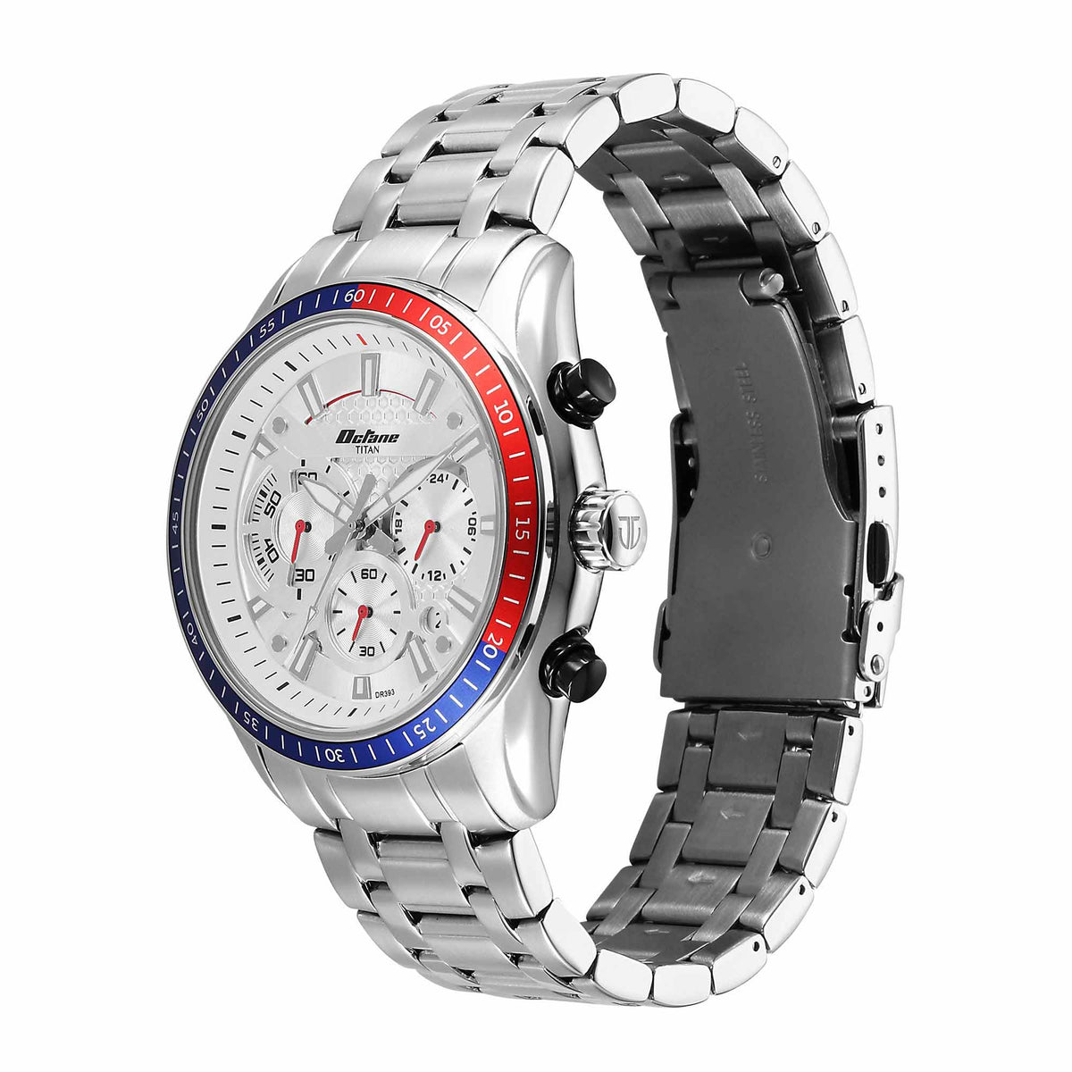 Titan Octane Silver Dial Stainless Steel Strap Chronograph Watch for Men