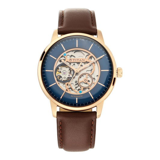 Titan Automatics Blue Dial Automatic Leather Strap watch for Men