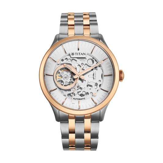 Titan Silver Dial Two Toned Stainless Steel Strap Automatic Watch for Men