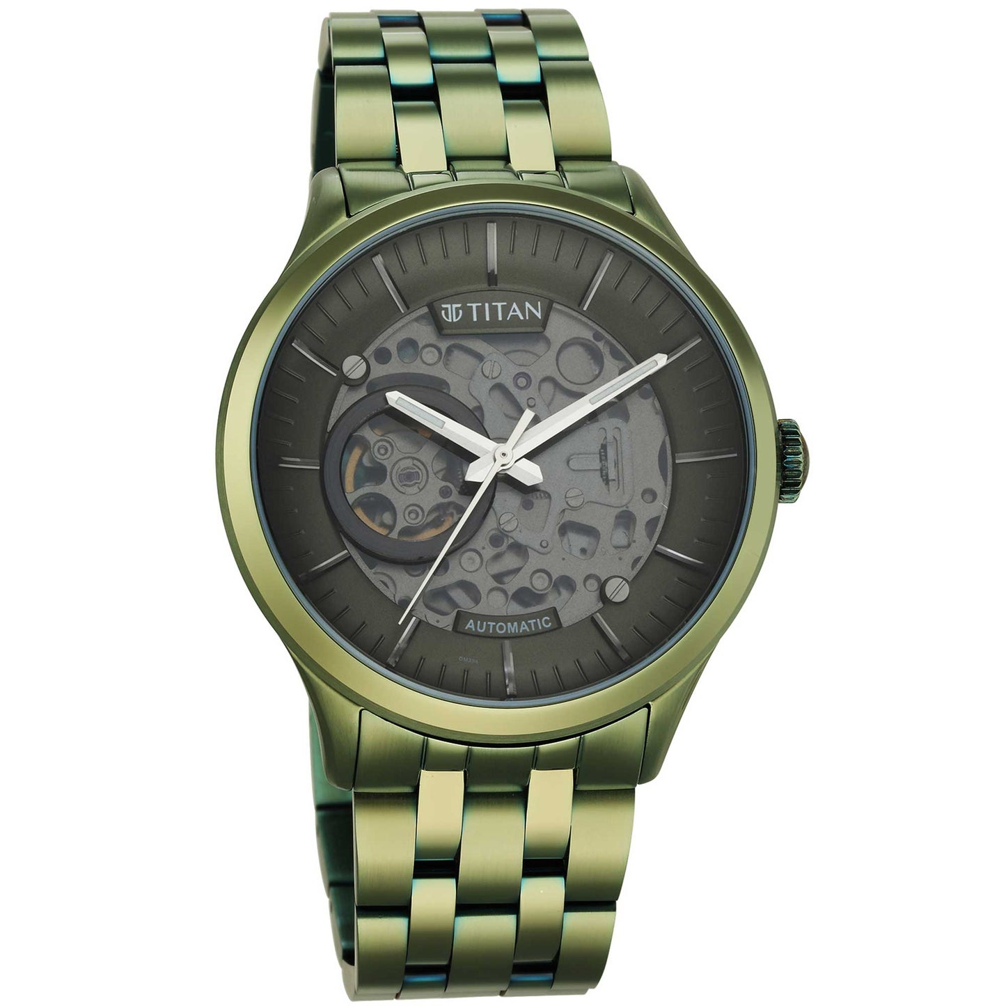 Titan Metal Mechanicals Black Dial Green Stainless Steel Strap Watch for Men