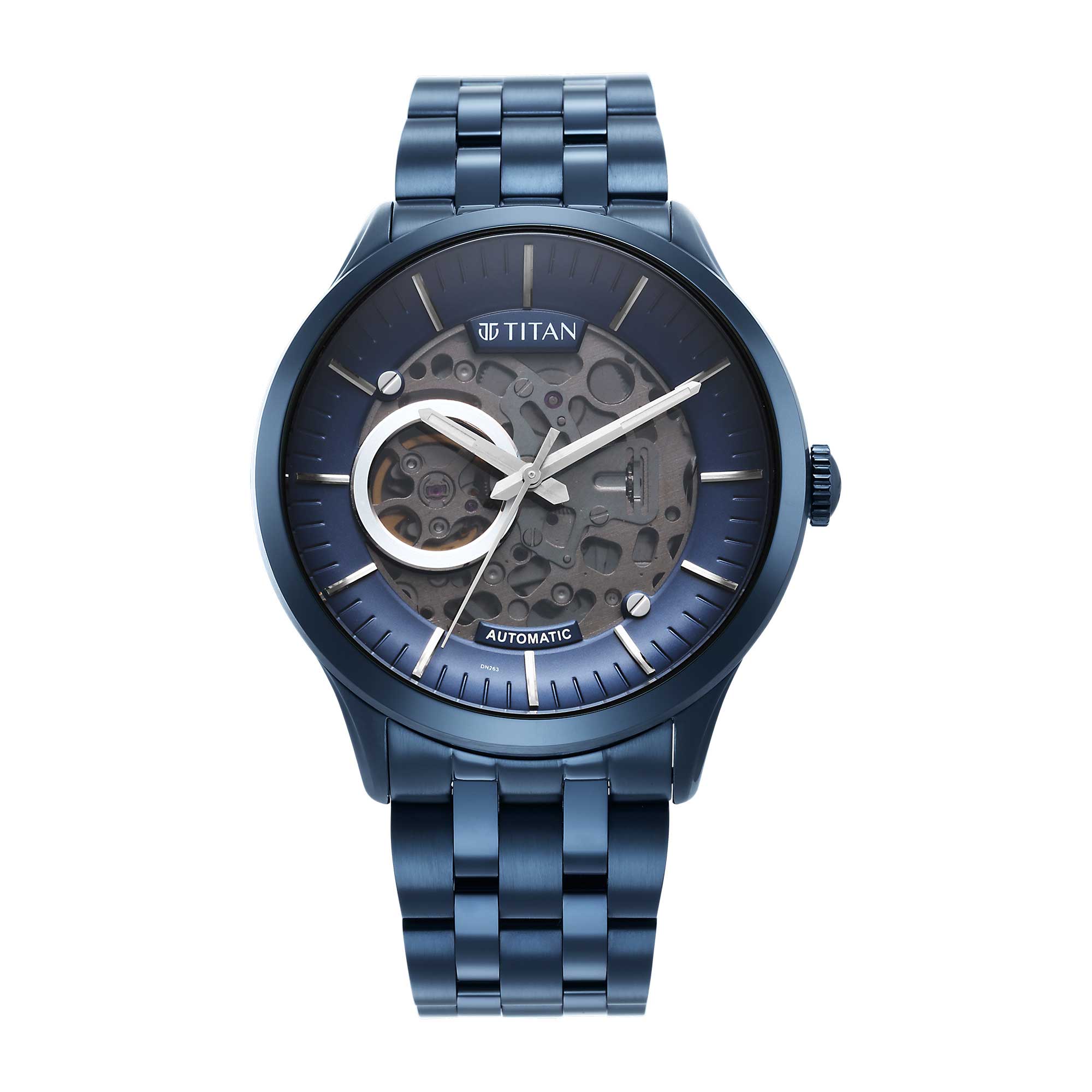 Metal Mechanicals Blue Dial Stainless Steel Strap Watch for Men 90140QM03