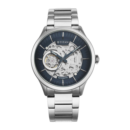 Titan Metal Mechanicals Blue Dial Stainless Steel Strap Watch 90140SM01