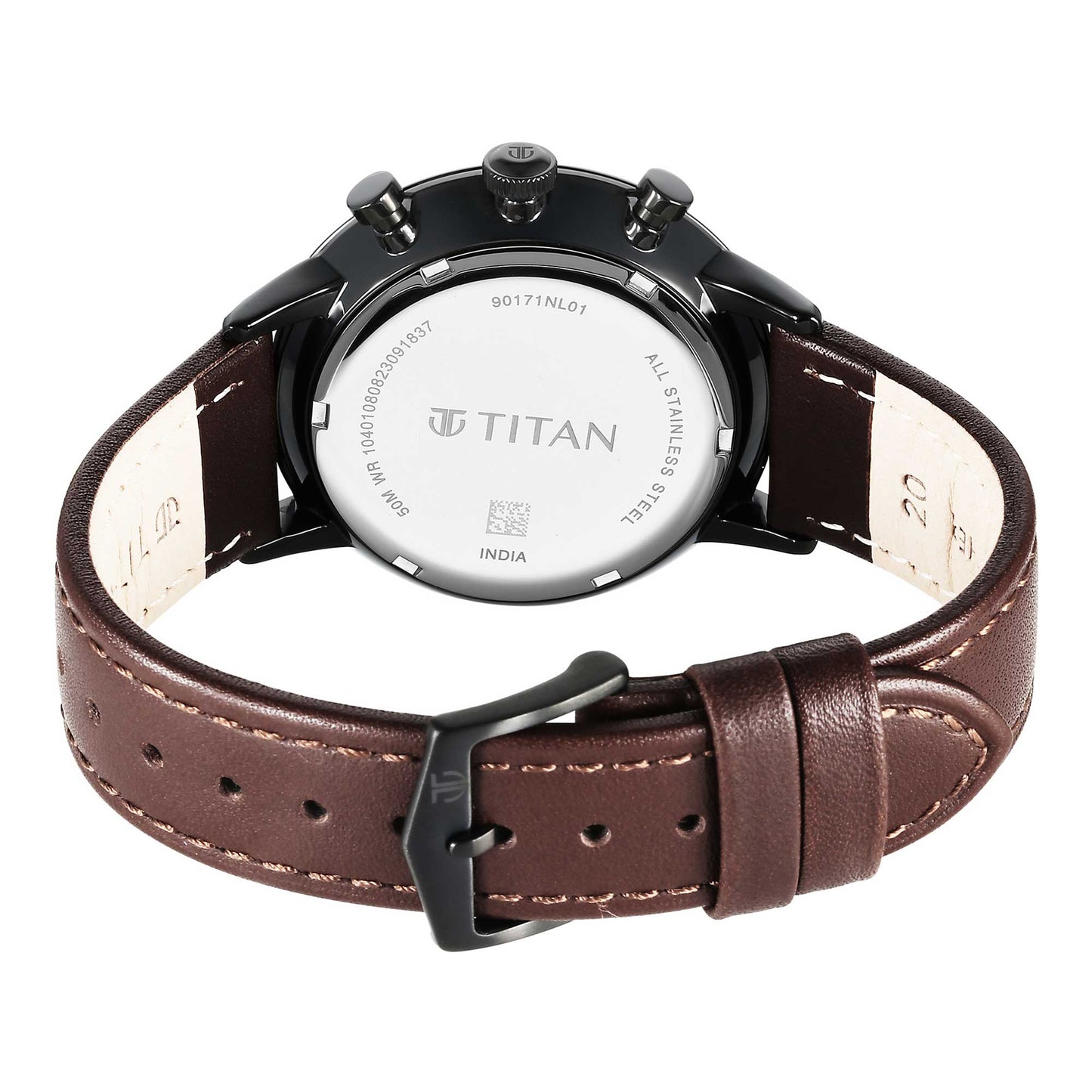 Titan Light Leathers Quartz Multifunction Black Dial Stainless Steel Strap Watch for Men