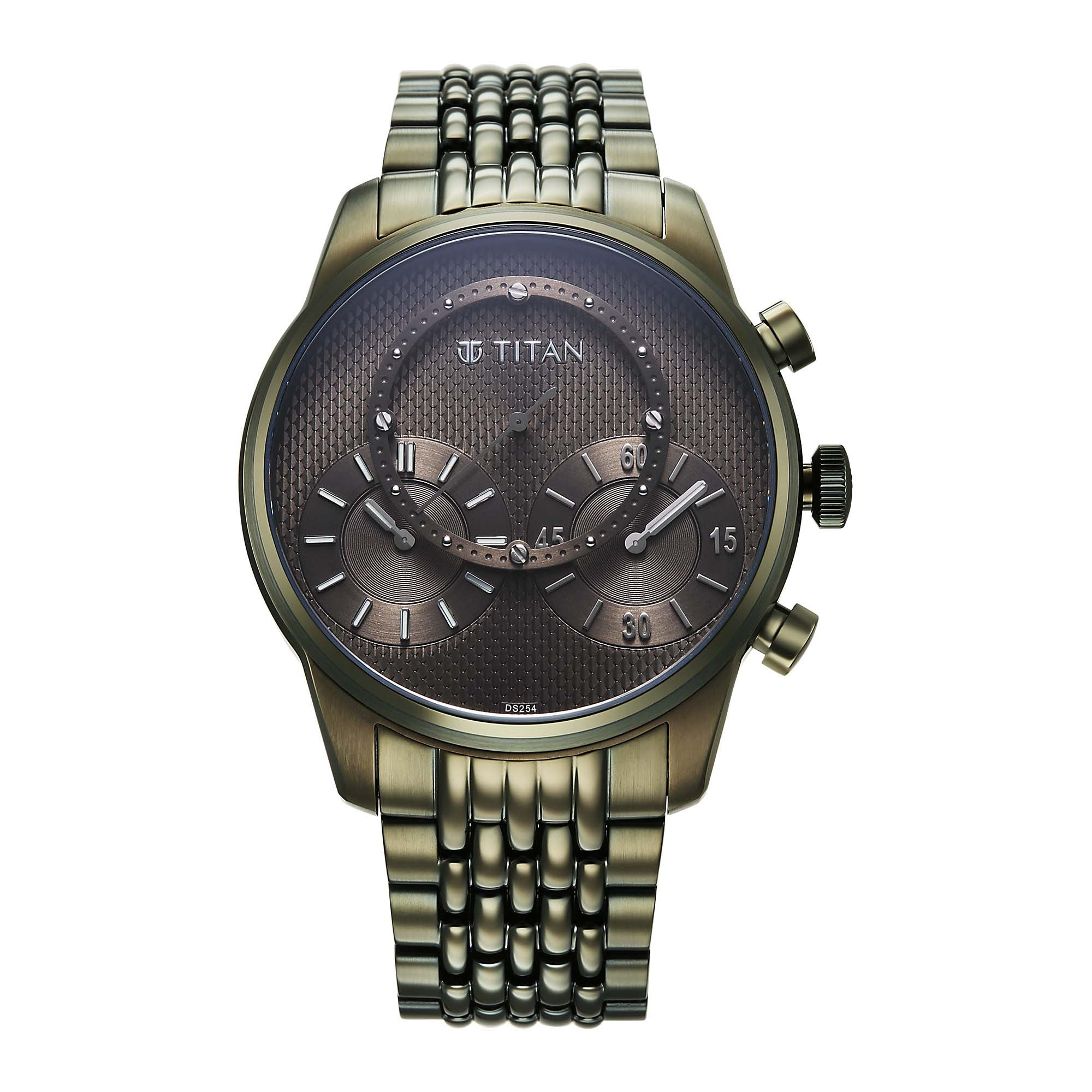 Titan Olive Dial Stainless Steel Strap Analog with Hour and Minute Quartz Watch for Men