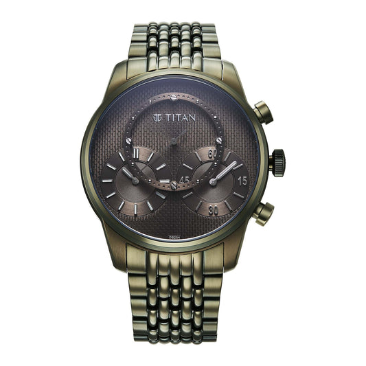 Titan Olive Dial Stainless Steel Strap Analog with Hour and Minute Quartz Watch for Men