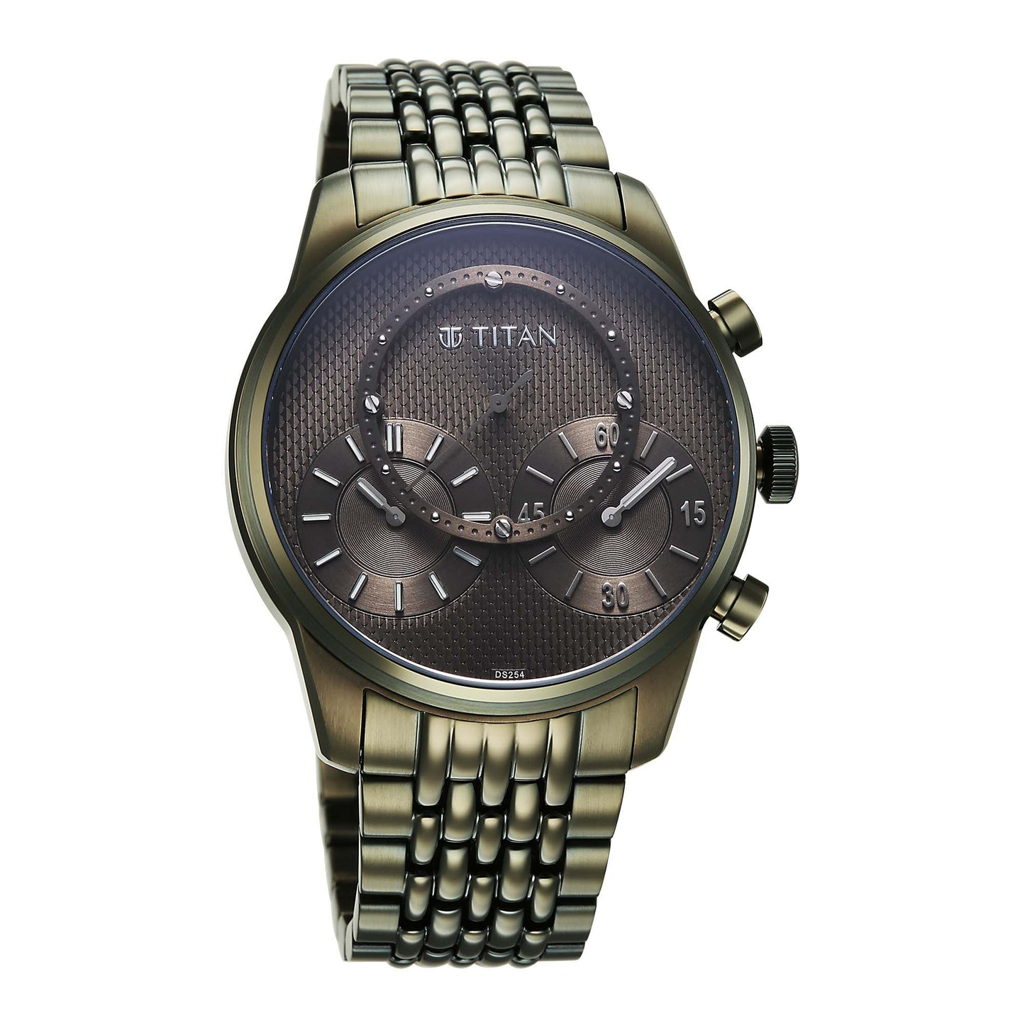 Titan Olive Dial Stainless Steel Strap Analog with Hour and Minute Quartz Watch for Men