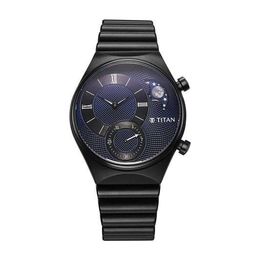 Titan Classique Micromotors Blue Dial Black Stainless Steel Strap Analog Watch for Men