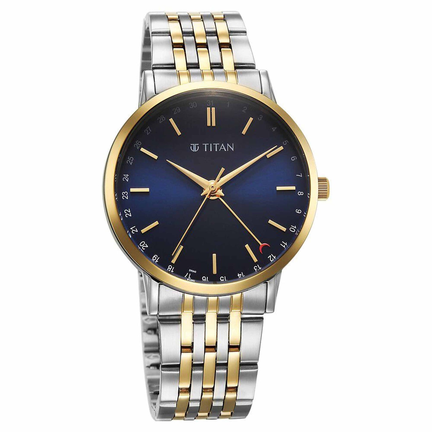 Titan Elegance Analog with Date by Hand and Blue Dial Stainless Steel Two Toned Strap Watch for Men