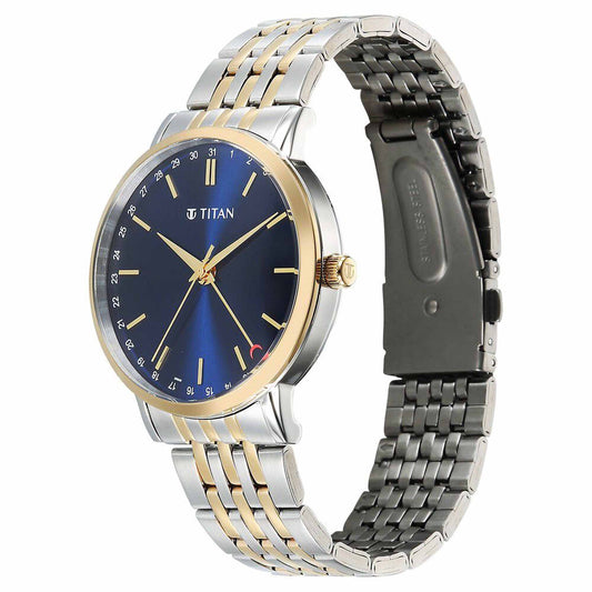 Titan Elegance Analog with Date by Hand and Blue Dial Stainless Steel Two Toned Strap Watch for Men