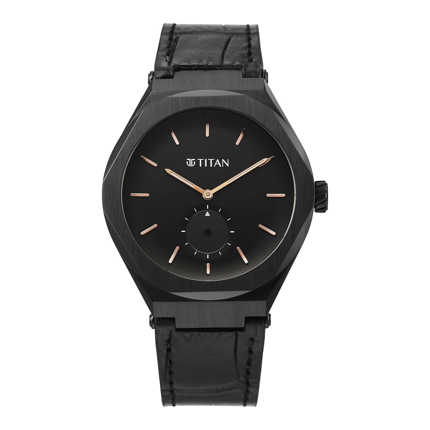 Titan Contour Analog with Small Second and Black Dial Black Leather Strap Watch for Men 90210NL01