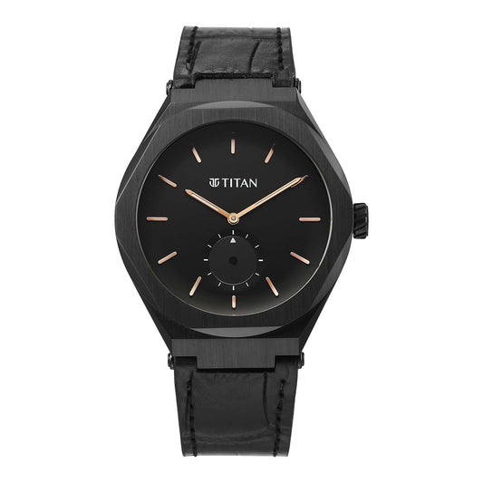Titan Contour Analog with Small Second and Black Dial Black Leather Strap Watch for Men 90210NL01
