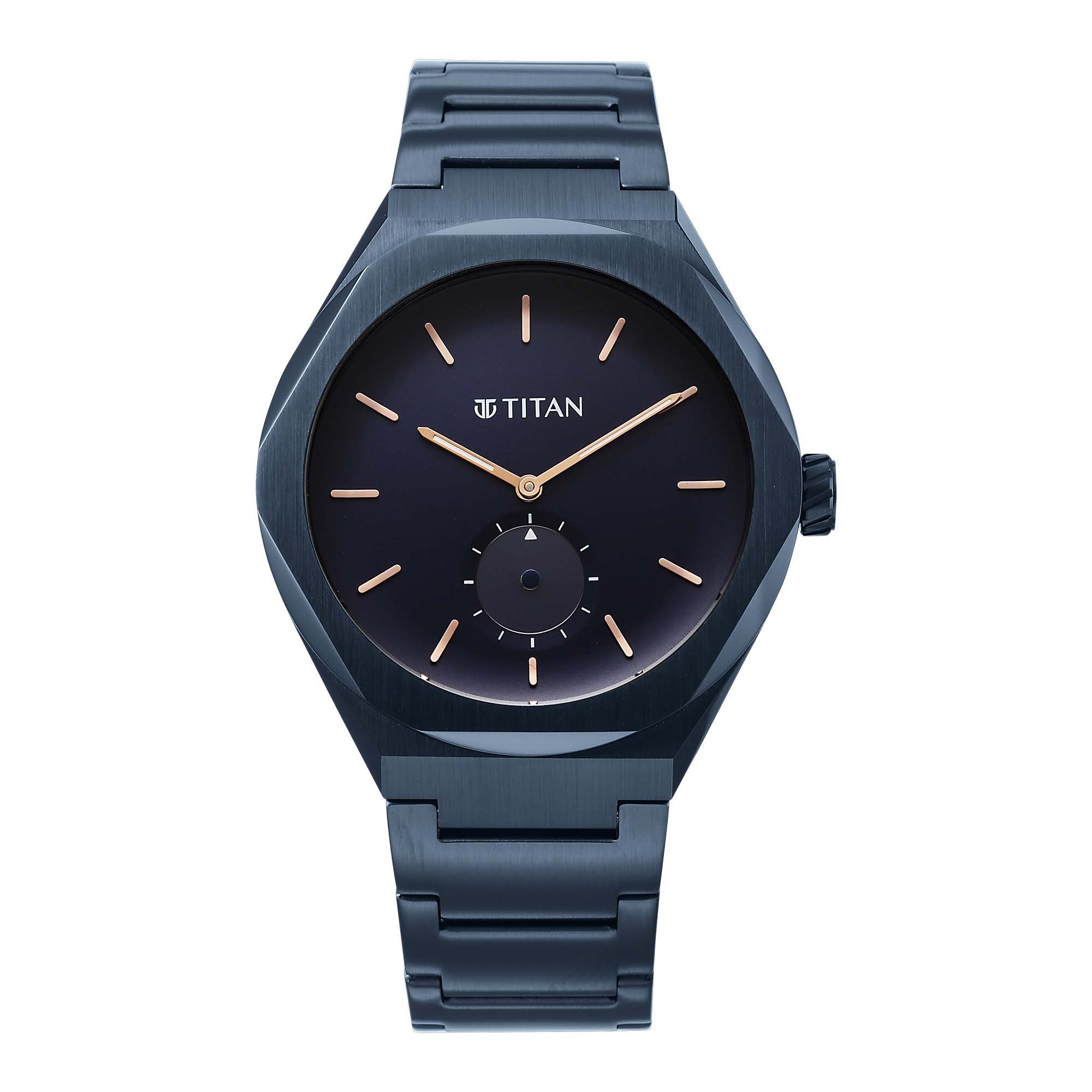 Titan Contour Analog with Small Second and Blue Dial Blue Stainless Steel Strap Watch for Men 90210QM01