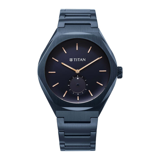 Titan Contour Analog with Small Second and Blue Dial Blue Stainless Steel Strap Watch for Men 90210QM01