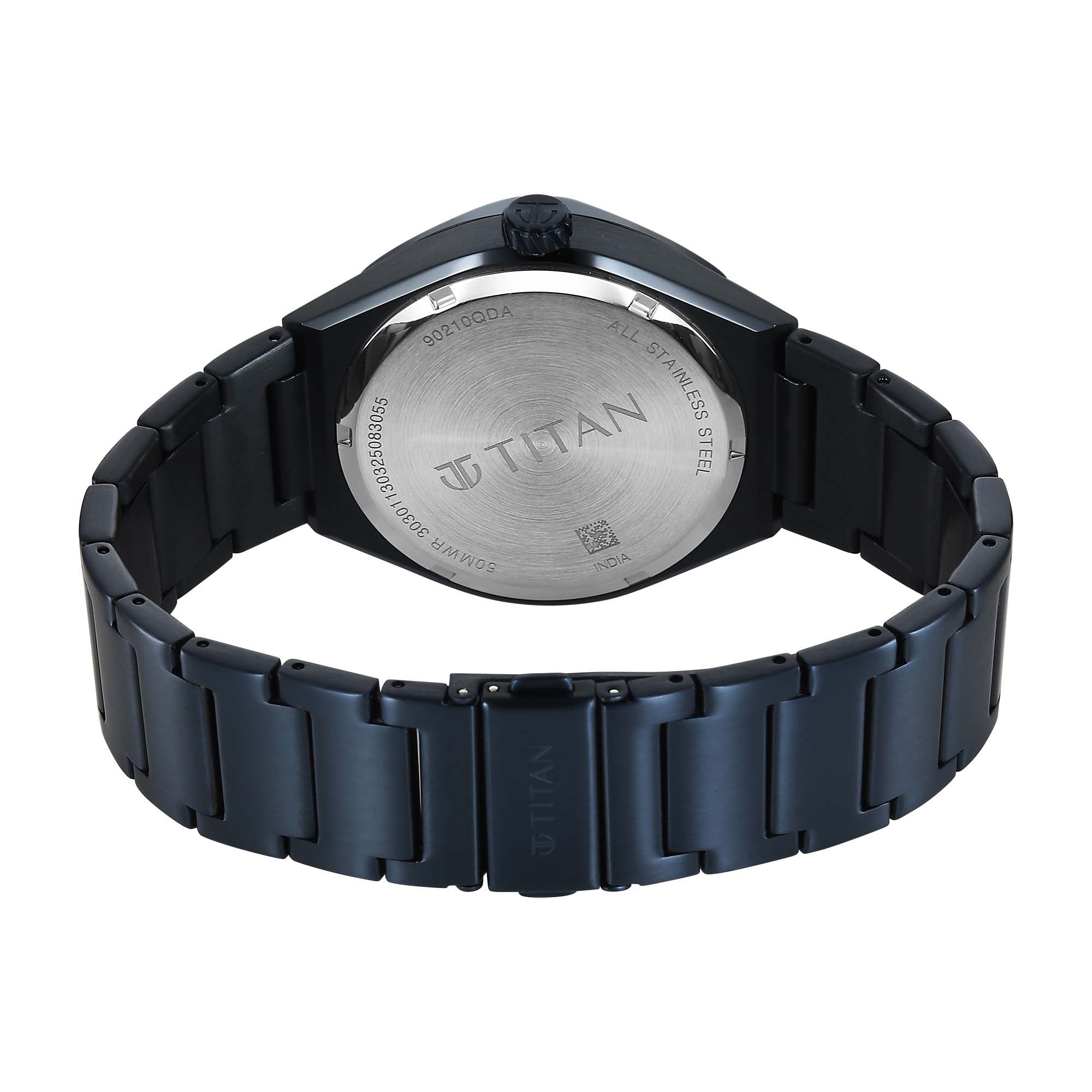 Titan Contour Analog with Small Second and Blue Dial Blue Stainless Steel Strap Watch for Men 90210QM01