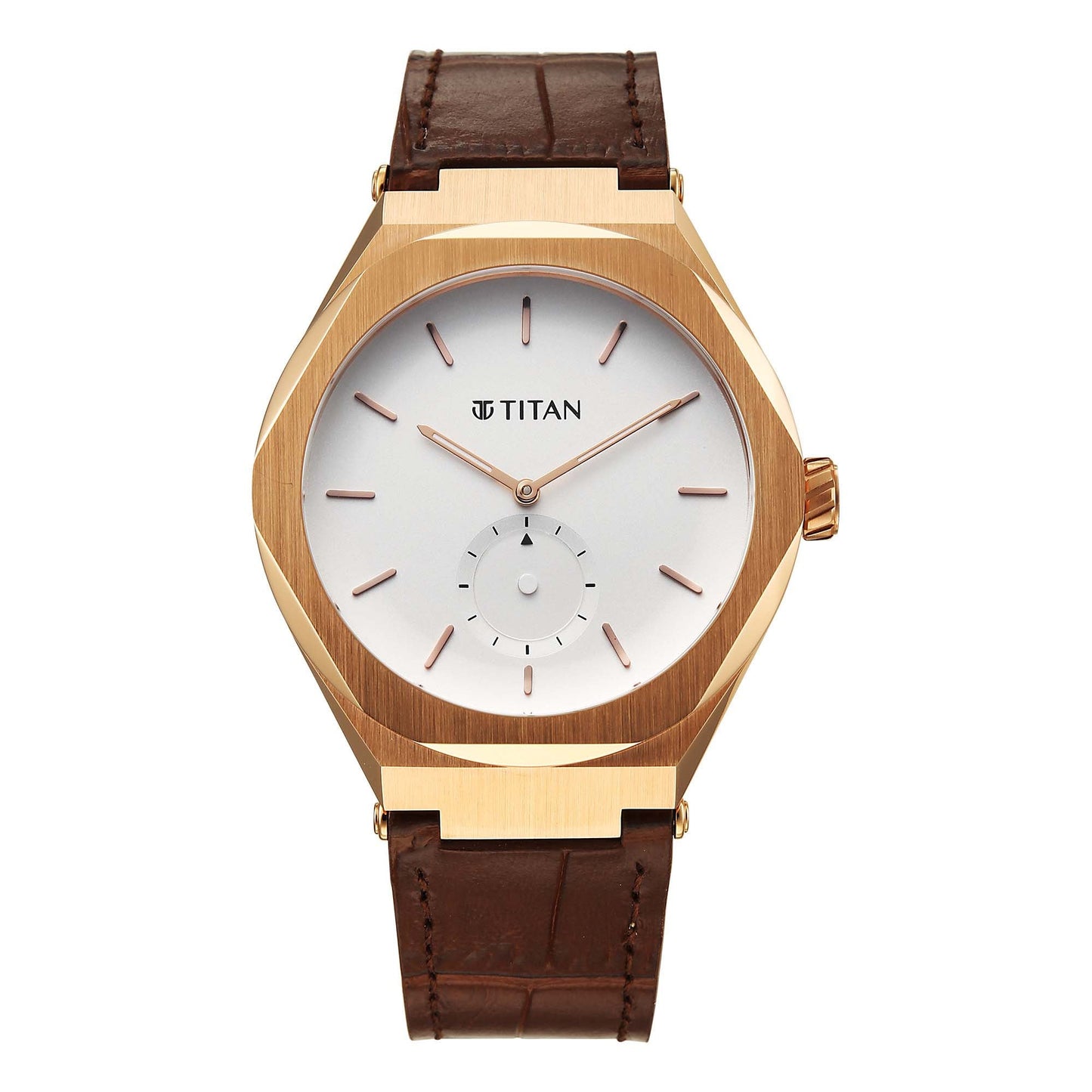 Titan Contour Analog with Small Second and White Dial Brown Leather Strap Watch for Men 90210WL01
