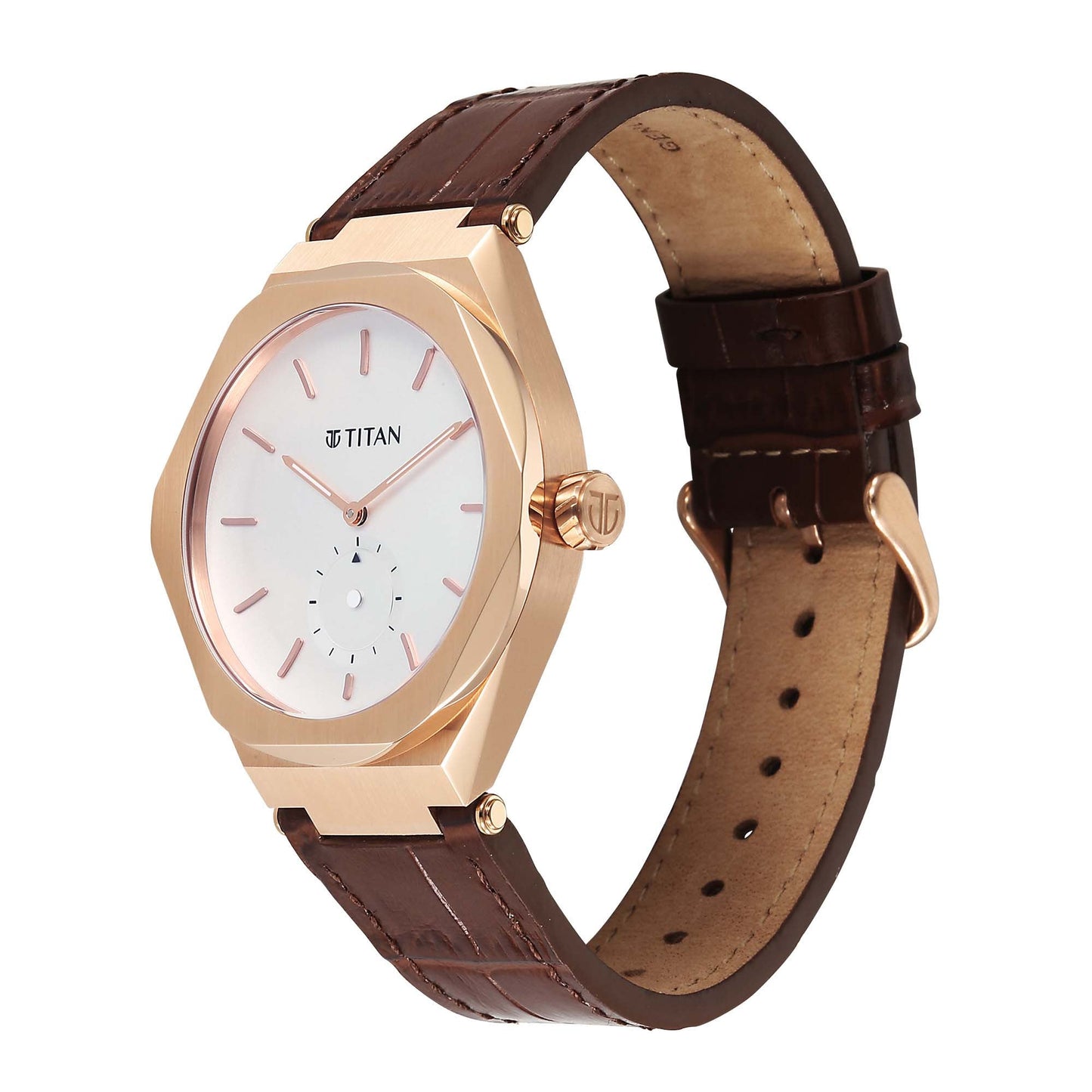 Titan Contour Analog with Small Second and White Dial Brown Leather Strap Watch for Men 90210WL01