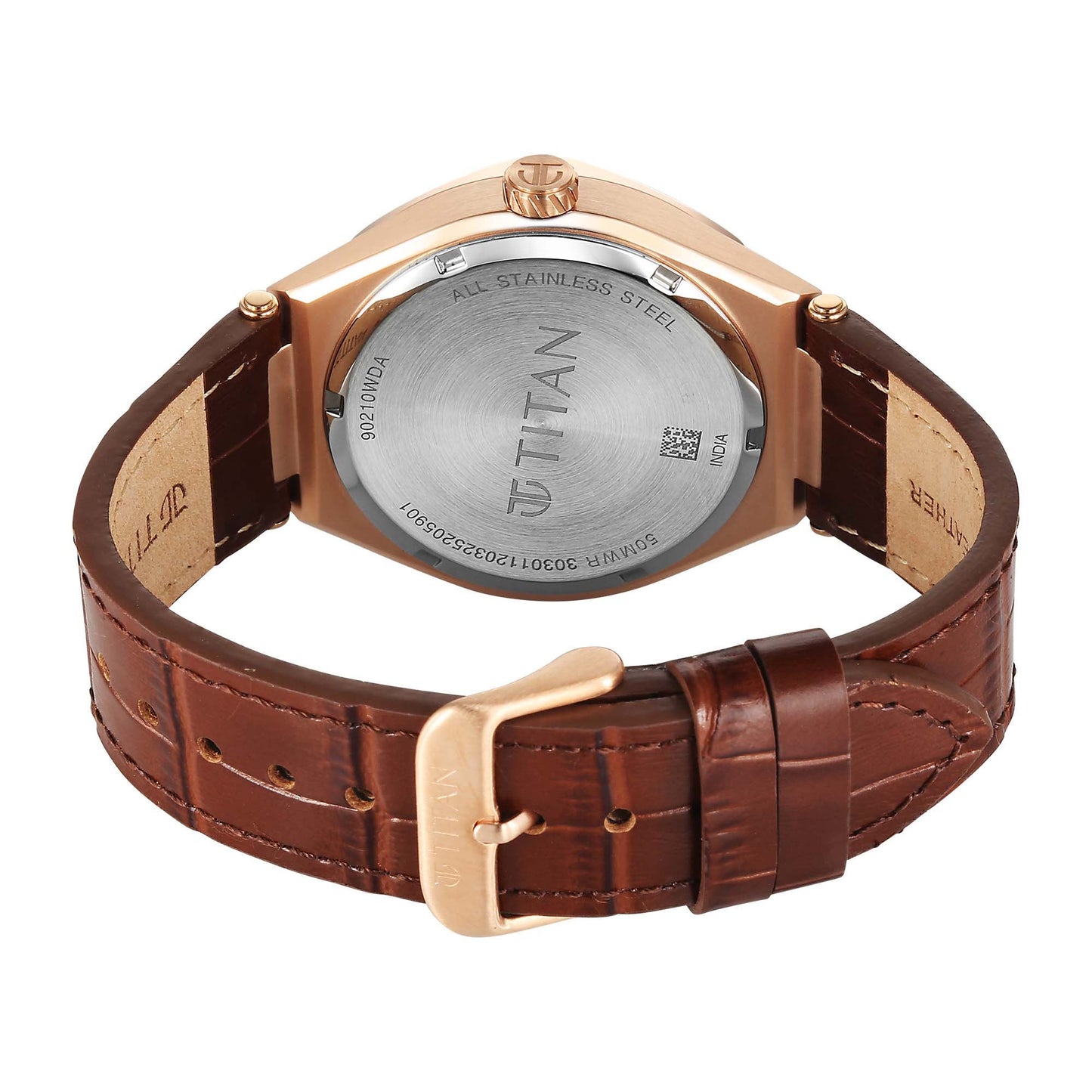 Titan Contour Analog with Small Second and White Dial Brown Leather Strap Watch for Men 90210WL01