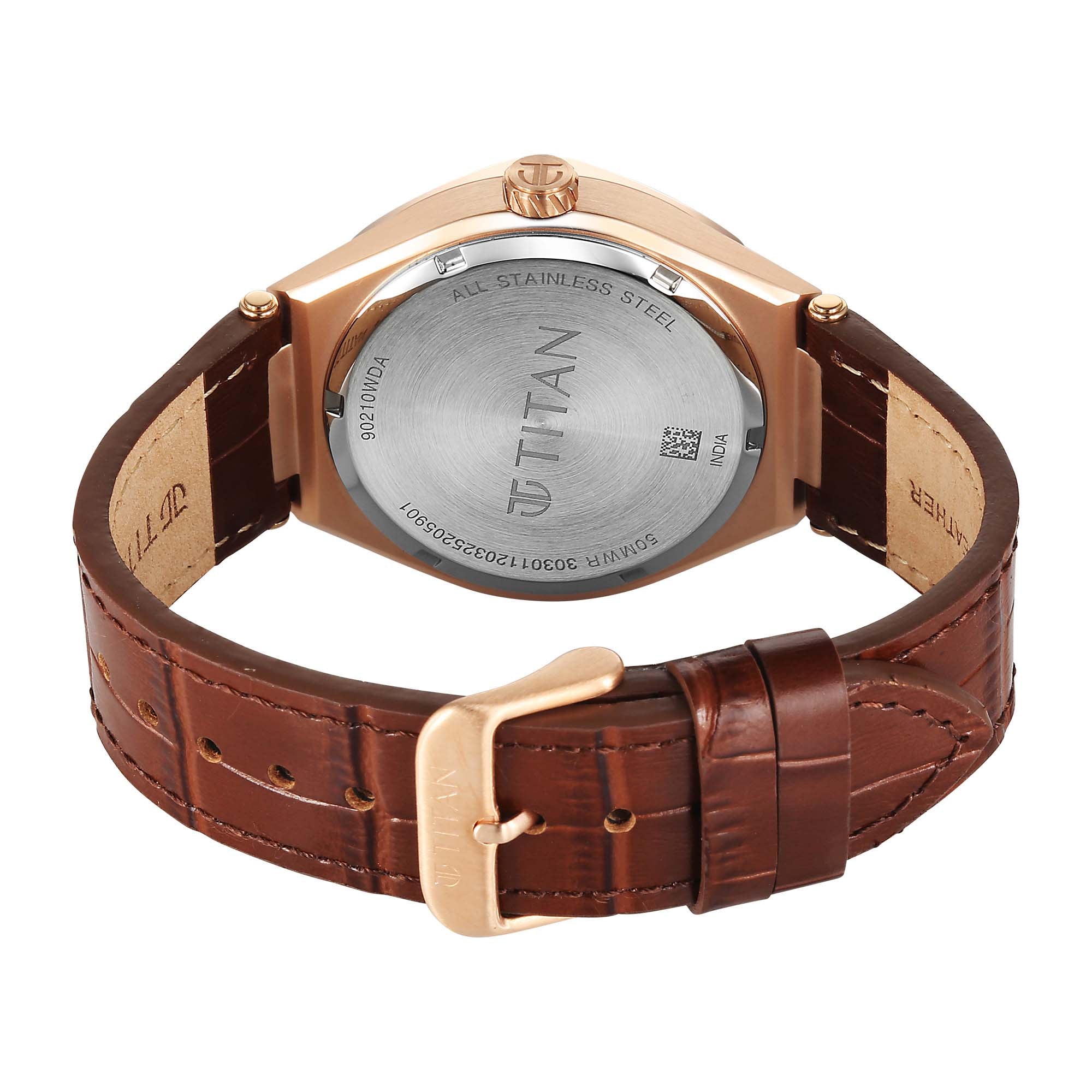 Titan Contour Analog with Small Second and White Dial Brown Leather Strap Watch for Men 90210WL01